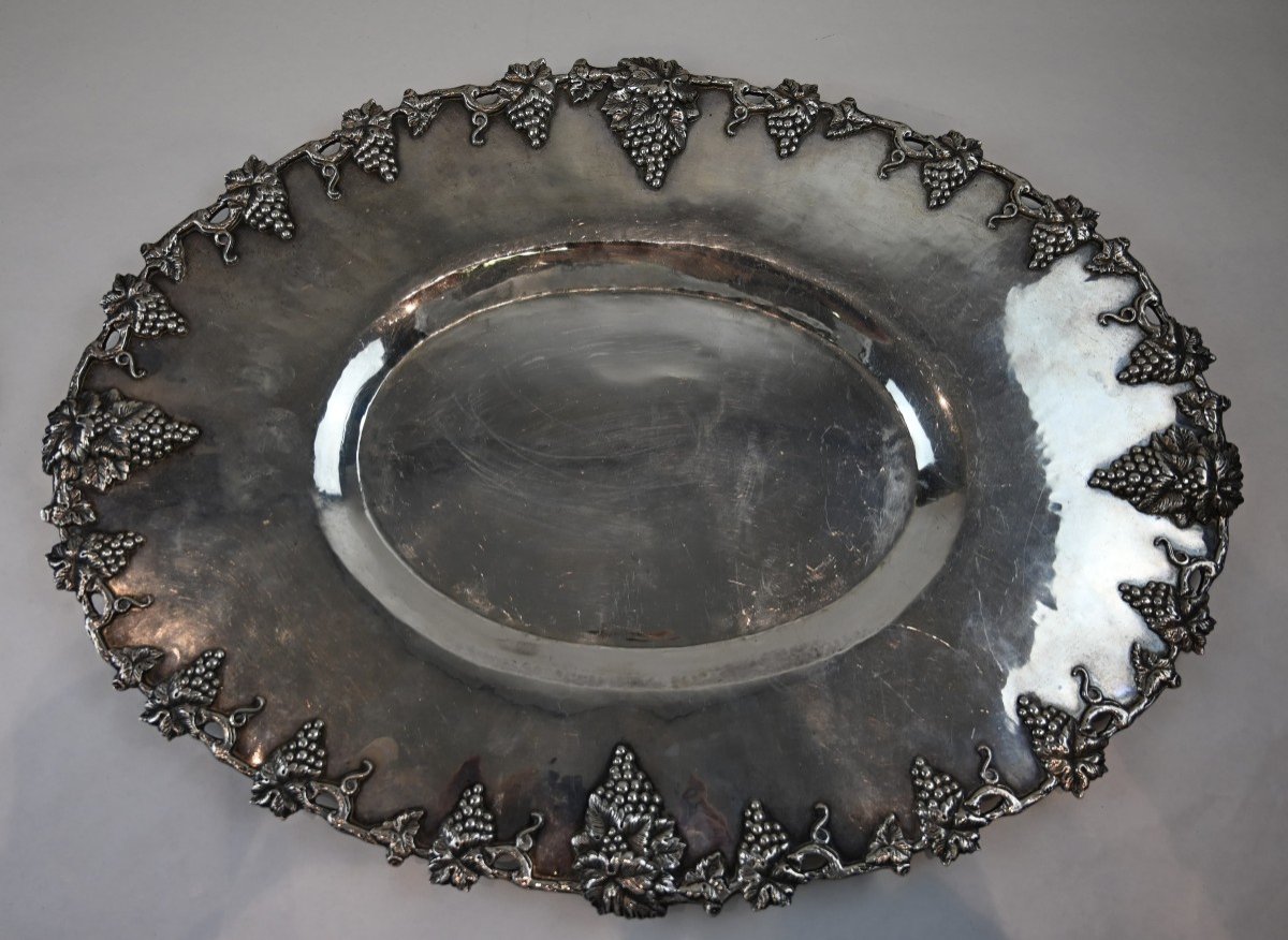 Centrepiece With Hand-engraved Borders With Grape Shoots In Silver 800 20th Century-photo-3